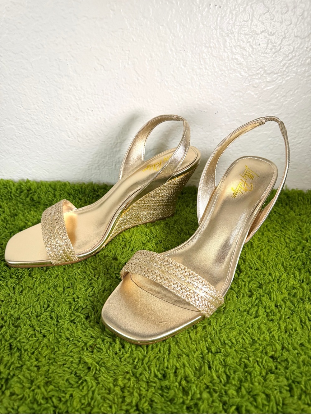 Lilly Pulitzer Metallic Gold Braided Wedge Sandals